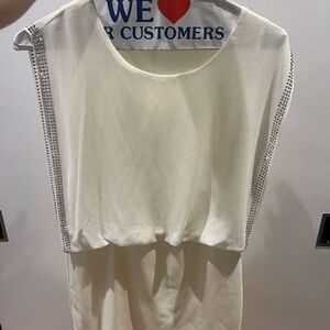 Ya Los Angeles Cream Embellished mini dress